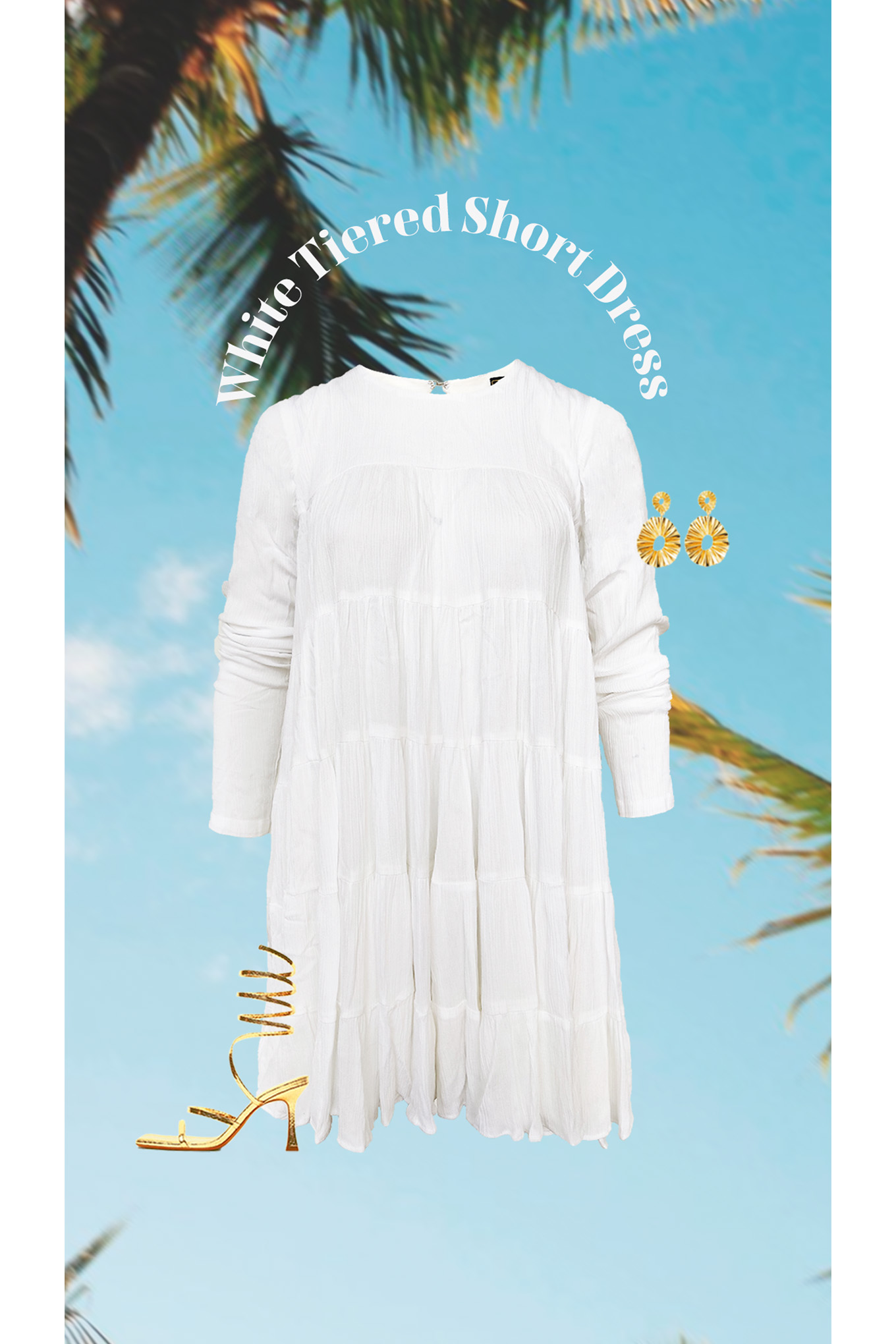 WHITE TIERED DRESS WITH FULL SLEEVES